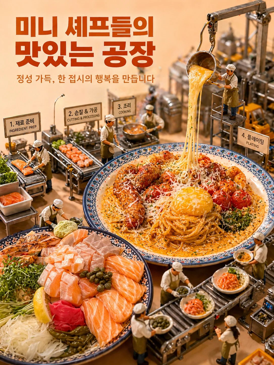 음식 미니어쳐 공장 포스터로 만드는 프롬프트