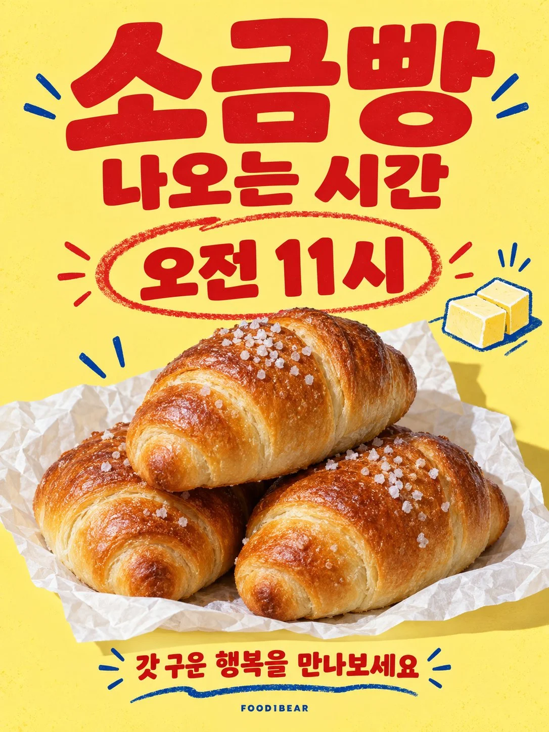소금빵 나오는 시간 — 베이커리 홍보 포스터